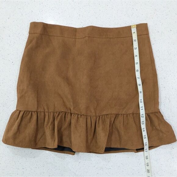 NWT J. Crew Factory Women's Brown Faux Suede Ruffle Mini Skirt Lined Western 8 - Picture 5 of 10